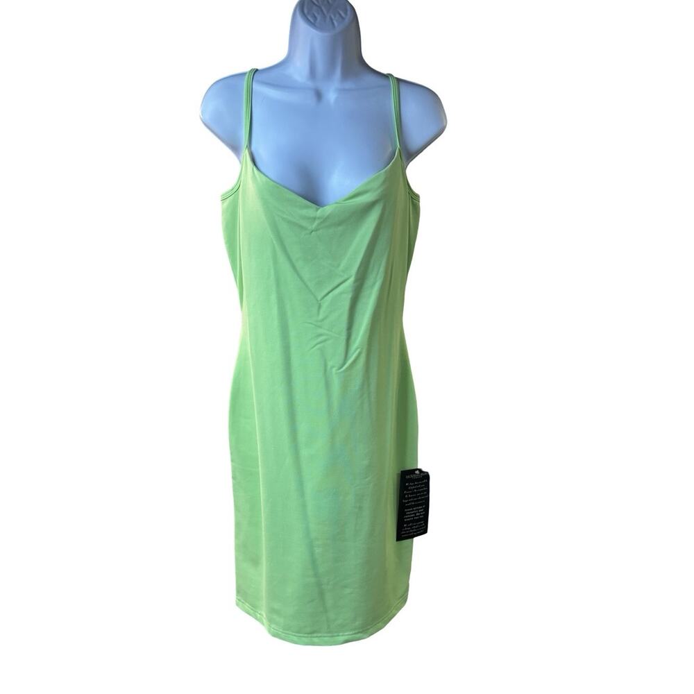Hugo Buscati Neon Green Mini Slip Dress Womens L Cowl Neck Spaghetti Strap NWT